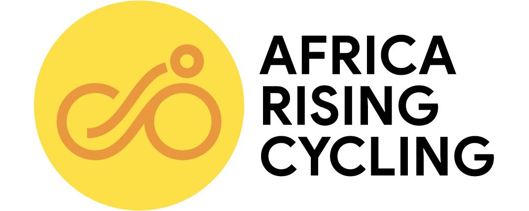 Logo of Africa Rising Cycling with a yellow circular design.
